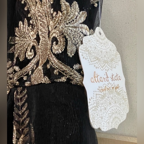 Altar’d State Black and Embroidered Gold Sleeveless Mini Dress Sz M - Picture 2 of 6